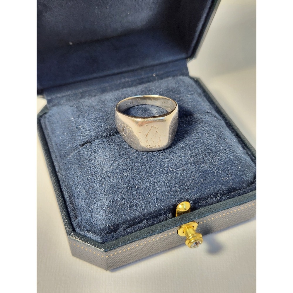 1970's VTG 10K Solid White Gold Signet Ring 9.69g Sz9.25 Navy Vet CPD Estate - Picture 11 of 16
